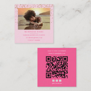 Tarjeta De Visita Cuadrada Código QR de destellos de oro rosa para redes soci