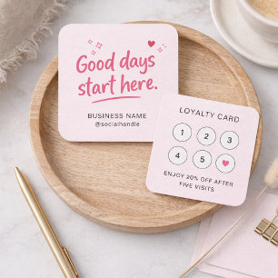 Tarjeta De Visita Cuadrada Código QR de Dias Buenos de Letra de Corazón Rosa