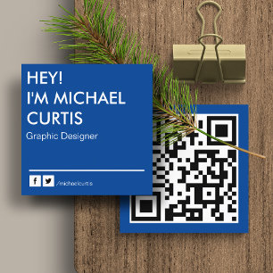 Tarjeta De Visita Cuadrada Código QR de Diseñador Gráfico Moderno Azul Real