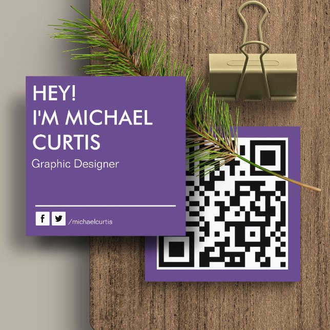 Tarjeta De Visita Cuadrada Código QR de Diseñador Gráfico Moderno Púrpura (Subido por el creador)