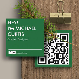 Tarjeta De Visita Cuadrada Código QR de Diseñador Gráfico Moderno Verde