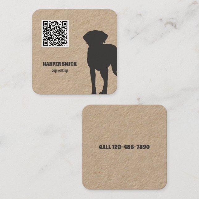 Tarjeta De Visita Cuadrada Código QR de Dog Walker (Anverso / Reverso)