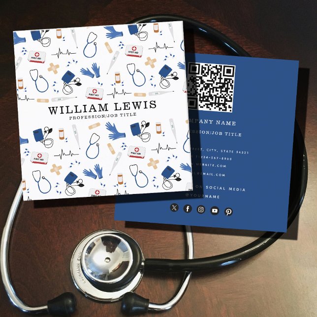 Tarjeta De Visita Cuadrada Código QR de enfermera Médica médico moderno (Modern Medical Doctor Nurse QR Code Square Business Card)