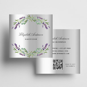 Tarjeta De Visita Cuadrada Código QR de eucalipto plateado de lavanda