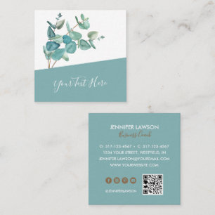 Tarjeta De Visita Cuadrada Código QR de Eucalyptus creativo e iconos de medi