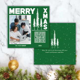 Tarjeta De Visita Cuadrada Código QR de Feliz Verde y Blanco