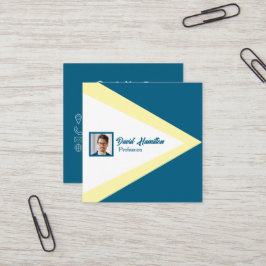 Tarjeta De Visita Cuadrada Código QR de foto Azul Cobalto Blanco Amarillo Geo