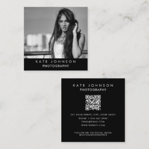 Tarjeta De Visita Cuadrada Código QR de foto completa en blanco y negro
