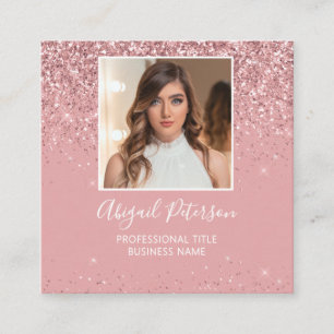 Tarjeta De Visita Cuadrada Código QR de foto con brillo rosa elegante