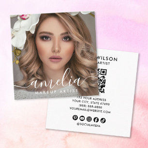 Tarjeta De Visita Cuadrada Código QR de foto con letra femenina