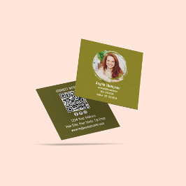 Tarjeta De Visita Cuadrada Código QR de foto de Conecta conmigo en verde