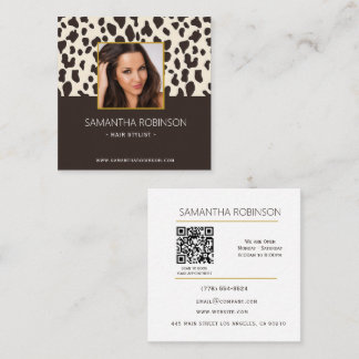 Tarjeta De Visita Cuadrada Código QR de foto de impresión de leopardo para es