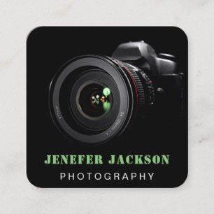 Tarjeta De Visita Cuadrada Código QR de foto   Fotógrafo fotógrafo NEGRO
