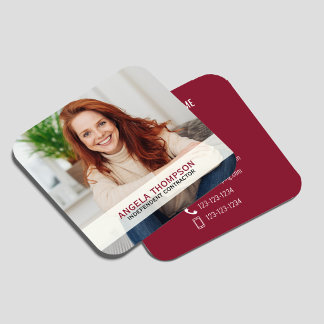 Tarjeta De Visita Cuadrada Código QR de Foto Moderna Conecta Conmigo Burdeos