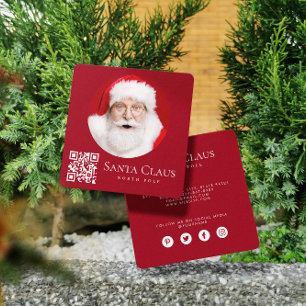 Tarjeta De Visita Cuadrada Código QR de foto personalizada de Papá Noel rojo