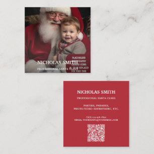 Tarjeta De Visita Cuadrada Código QR de foto profesional de Papá Noel