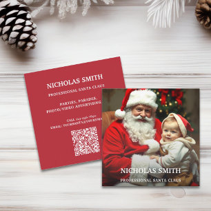 Tarjeta De Visita Cuadrada Código QR de foto profesional de Papá Noel