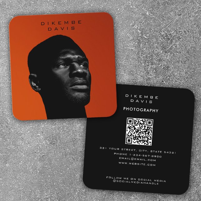 Tarjeta De Visita Cuadrada Código QR de fotografía moderna y de diseño (Subido por el creador)