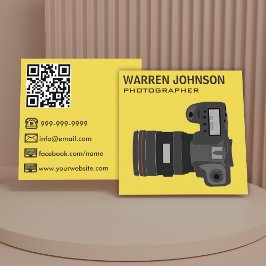 Tarjeta De Visita Cuadrada Código QR de Fotógrafo Moderno Amarillo