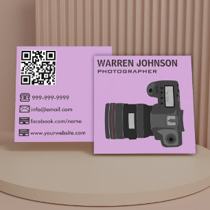Tarjeta De Visita Cuadrada Código QR de Fotógrafo Moderno Morado