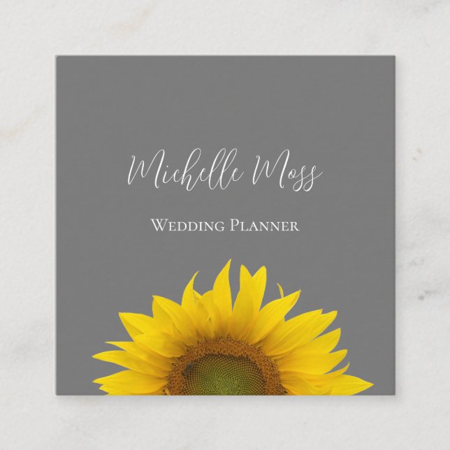 Tarjeta De Visita Cuadrada Código QR de girasol moderno Gris elegante (Anverso)