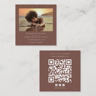 Tarjeta De Visita Cuadrada Código QR de Glitter Terracota Dorado en Redes Soc