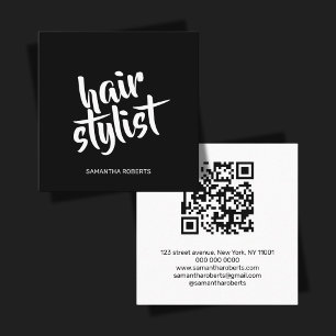 Tarjeta De Visita Cuadrada Código QR de guion de estilista de cabello moderno