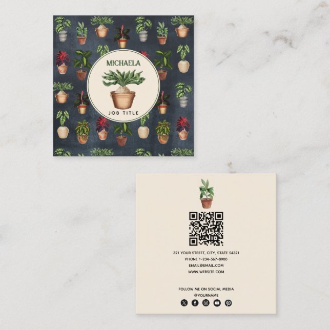 Tarjeta De Visita Cuadrada Código QR de instalación de plantas con protección (Anverso / Reverso)
