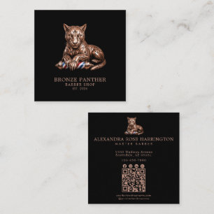 Tarjeta De Visita Cuadrada Código Qr de la Barbería Rose Gold Panther