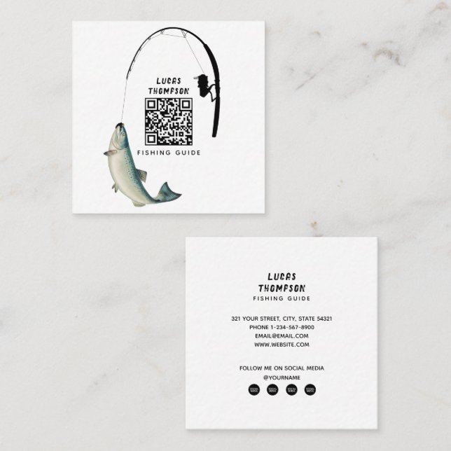 Tarjeta De Visita Cuadrada Código QR de la Guía Profesional de Pesca (Anverso / Reverso)