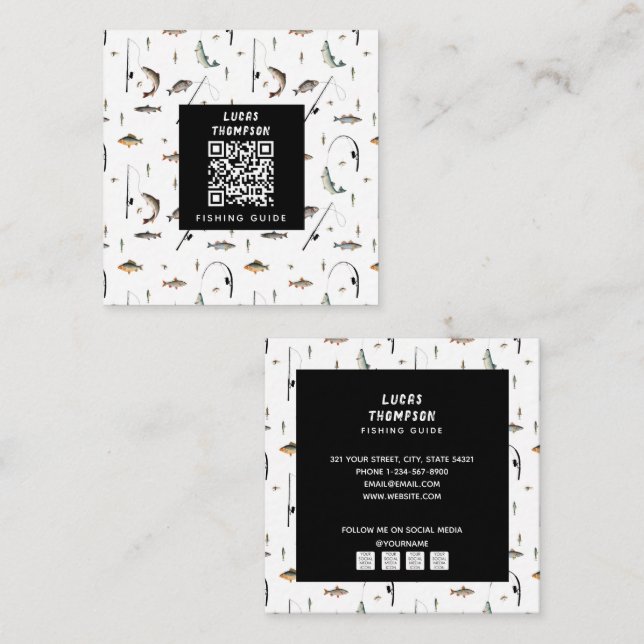 Tarjeta De Visita Cuadrada Código QR de la Guía Profesional de Pesca (Anverso / Reverso)
