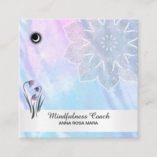Tarjeta De Visita Cuadrada *~* Código QR de la Luna Pastel Mandala Relieve me (Anverso)