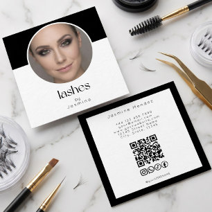 Tarjeta De Visita Cuadrada Código QR de Lash Tech Foto Socials Cuadrado Negro