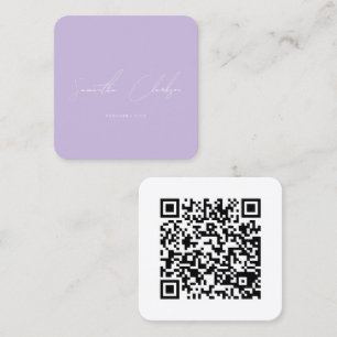 Tarjeta De Visita Cuadrada Código QR de letra manuscrita púrpura con toque mo