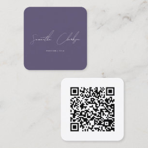Tarjeta De Visita Cuadrada Código QR de letra manuscrita púrpura minimalista 