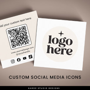Tarjeta De Visita Cuadrada Código QR de Logo Beige Redes Sociales