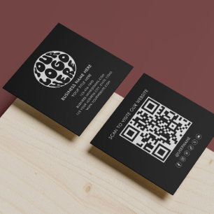 Tarjeta De Visita Cuadrada Código QR de Logo Moderno Logo Personalizado Blanc
