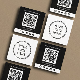 Tarjeta De Visita Cuadrada Código QR de Logo Negro Personalizado para Redes S