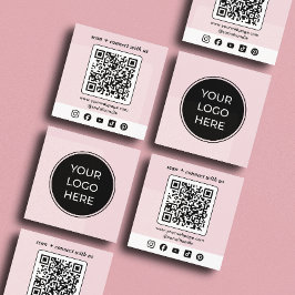 Tarjeta De Visita Cuadrada Código QR de Logo Rosa Personalizado Redes Sociale