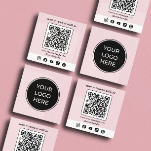 Tarjeta De Visita Cuadrada Código QR de Logo Rosa Personalizado Redes Sociale