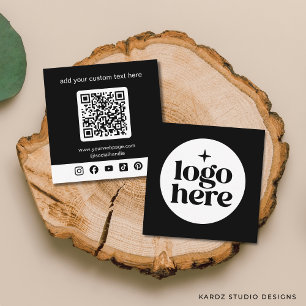 Tarjeta De Visita Cuadrada Código QR de Logotipo Minimalista Negro Cuadrado d