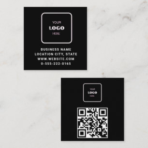 Tarjeta De Visita Cuadrada Código QR de logotipo negro minimalista