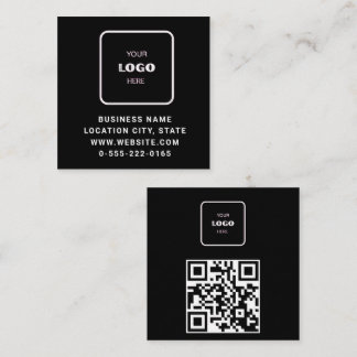 Tarjeta De Visita Cuadrada Código QR de logotipo negro minimalista