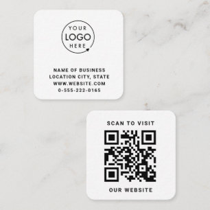 Tarjeta De Visita Cuadrada Código QR de logotipo negro minimalista