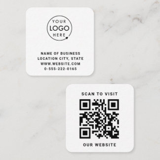 Tarjeta De Visita Cuadrada Código QR de logotipo negro minimalista