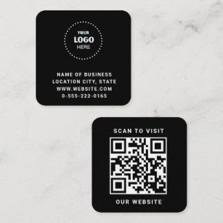 Tarjeta De Visita Cuadrada Código QR de logotipo negro minimalista
