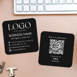 Tarjeta De Visita Cuadrada Código QR de Logotipo Personalizado Moderno Minima