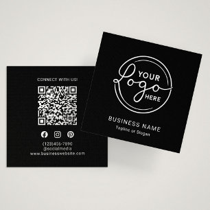 Tarjeta De Visita Cuadrada Código QR de logotipo personalizado negro moderno