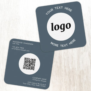 Tarjeta De Visita Cuadrada Código QR de Logotipo y Texto Simple Gris Carbón