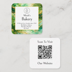 Tarjeta De Visita Cuadrada Código QR de lujo Bakery Verde Aquarela Dorada
